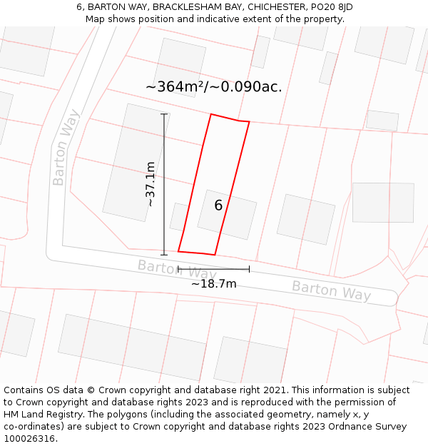 6, BARTON WAY, BRACKLESHAM BAY, CHICHESTER, PO20 8JD: Plot and title map