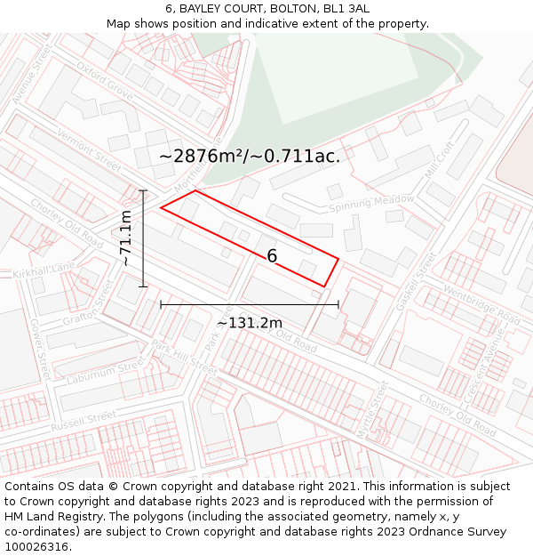 6, BAYLEY COURT, BOLTON, BL1 3AL: Plot and title map