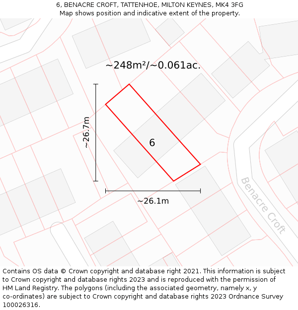 6, BENACRE CROFT, TATTENHOE, MILTON KEYNES, MK4 3FG: Plot and title map