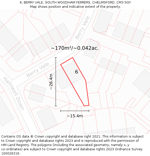 6, BERRY VALE, SOUTH WOODHAM FERRERS, CHELMSFORD, CM3 5GY: Plot and title map