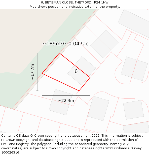 6, BETJEMAN CLOSE, THETFORD, IP24 1HW: Plot and title map