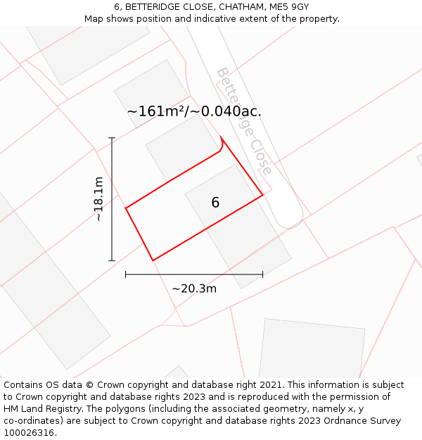 6, BETTERIDGE CLOSE, CHATHAM, ME5 9GY: Plot and title map