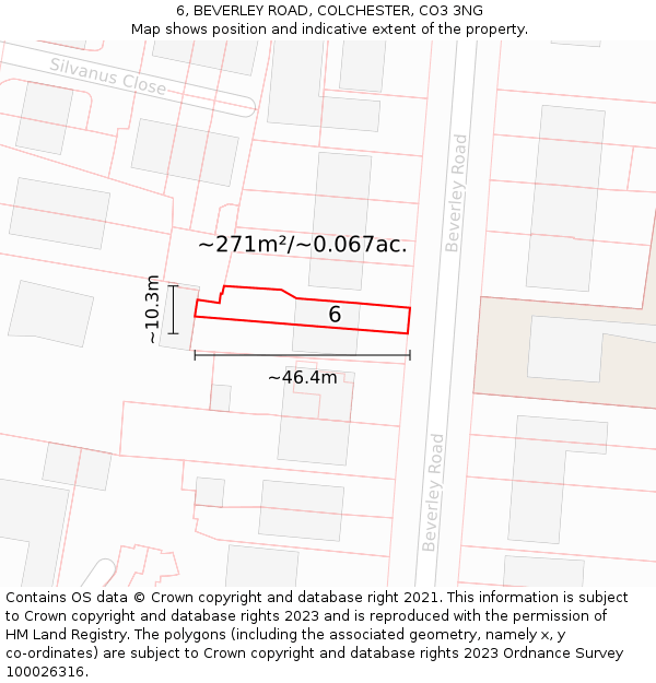 6, BEVERLEY ROAD, COLCHESTER, CO3 3NG: Plot and title map