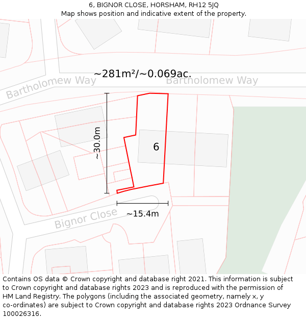 6, BIGNOR CLOSE, HORSHAM, RH12 5JQ: Plot and title map