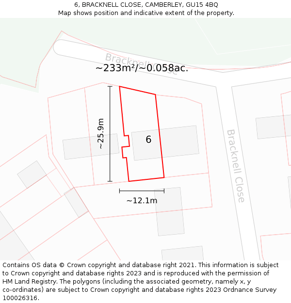 6, BRACKNELL CLOSE, CAMBERLEY, GU15 4BQ: Plot and title map