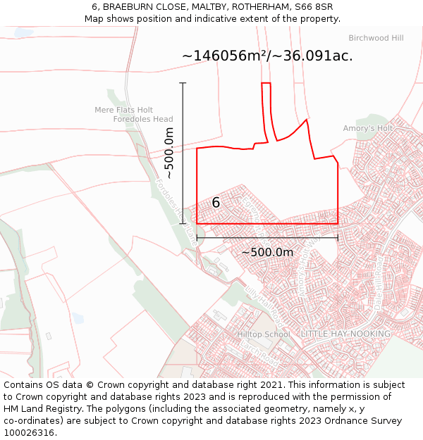 6, BRAEBURN CLOSE, MALTBY, ROTHERHAM, S66 8SR: Plot and title map