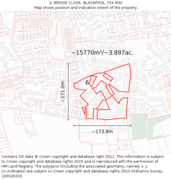 6, BRODIE CLOSE, BLACKPOOL, FY4 5NX: Plot and title map