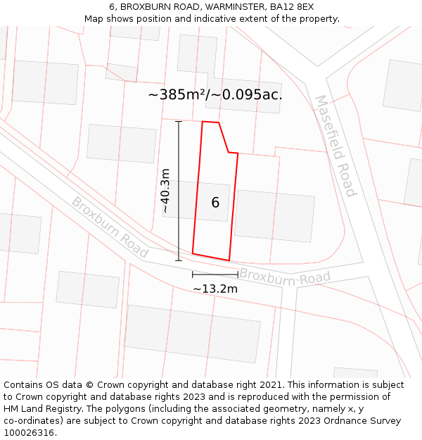 6, BROXBURN ROAD, WARMINSTER, BA12 8EX: Plot and title map