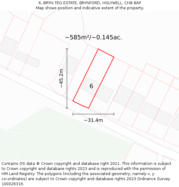 6, BRYN TEG ESTATE, BRYNFORD, HOLYWELL, CH8 8AP: Plot and title map