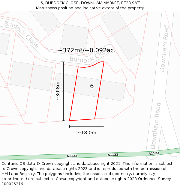 6, BURDOCK CLOSE, DOWNHAM MARKET, PE38 9AZ: Plot and title map