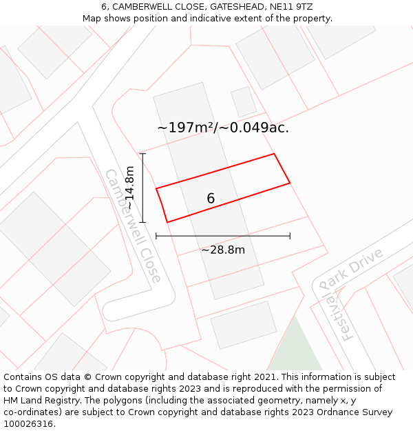 6, CAMBERWELL CLOSE, GATESHEAD, NE11 9TZ: Plot and title map