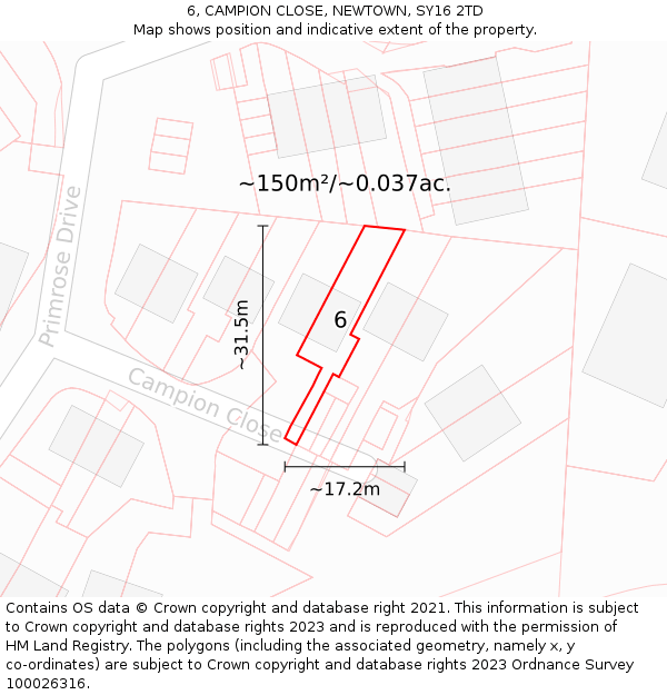 6, CAMPION CLOSE, NEWTOWN, SY16 2TD: Plot and title map