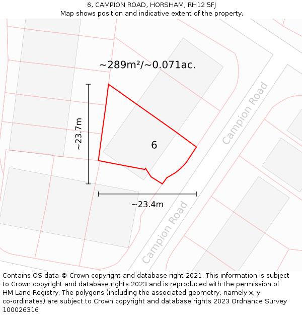 6, CAMPION ROAD, HORSHAM, RH12 5FJ: Plot and title map