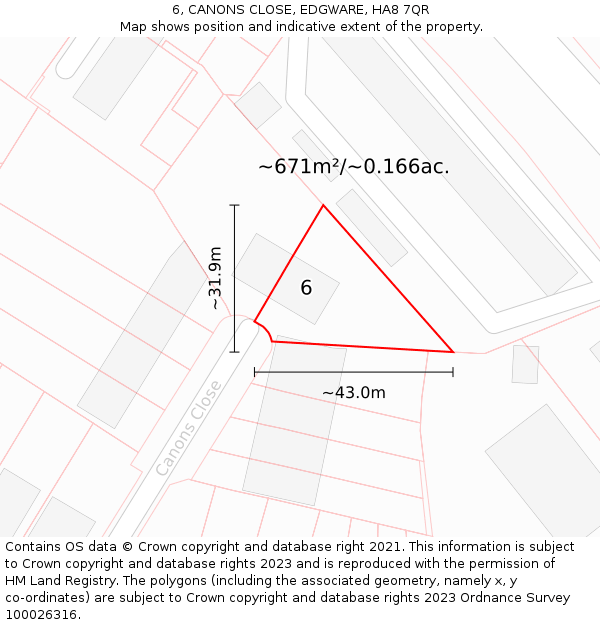 6, CANONS CLOSE, EDGWARE, HA8 7QR: Plot and title map