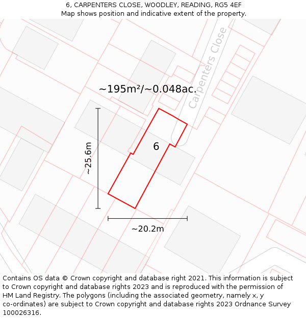 6, CARPENTERS CLOSE, WOODLEY, READING, RG5 4EF: Plot and title map