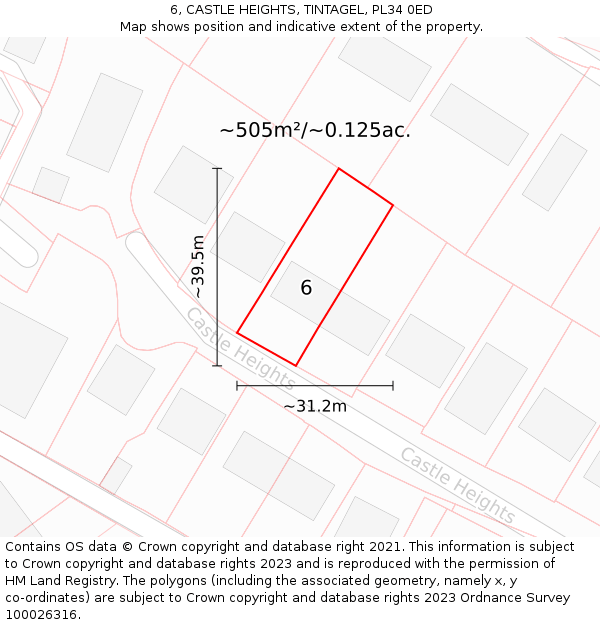 6, CASTLE HEIGHTS, TINTAGEL, PL34 0ED: Plot and title map