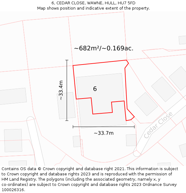 6, CEDAR CLOSE, WAWNE, HULL, HU7 5FD: Plot and title map