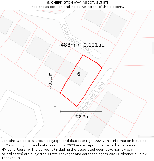 6, CHERINGTON WAY, ASCOT, SL5 8TJ: Plot and title map