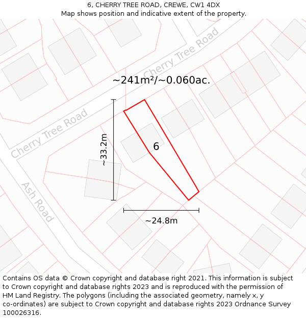 6, CHERRY TREE ROAD, CREWE, CW1 4DX: Plot and title map