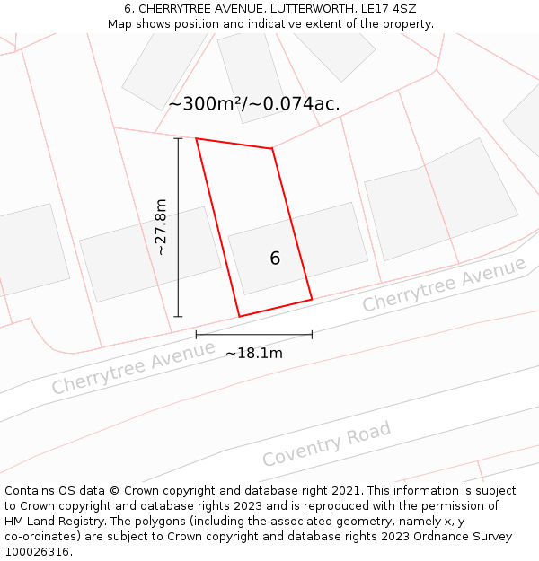 6, CHERRYTREE AVENUE, LUTTERWORTH, LE17 4SZ: Plot and title map