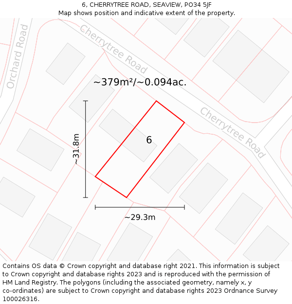 6, CHERRYTREE ROAD, SEAVIEW, PO34 5JF: Plot and title map