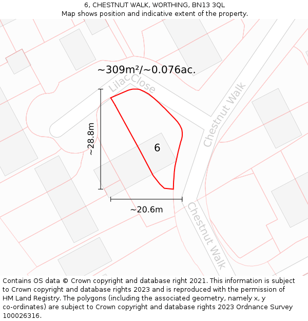 6, CHESTNUT WALK, WORTHING, BN13 3QL: Plot and title map