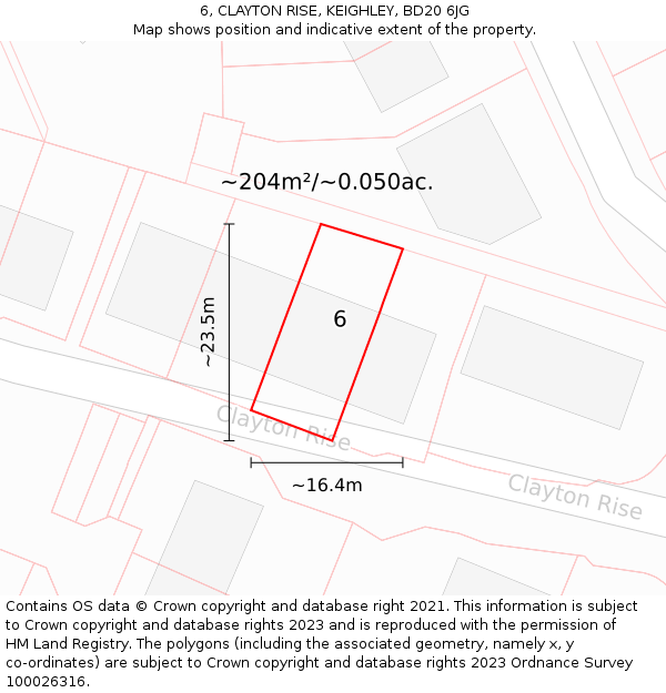 6, CLAYTON RISE, KEIGHLEY, BD20 6JG: Plot and title map