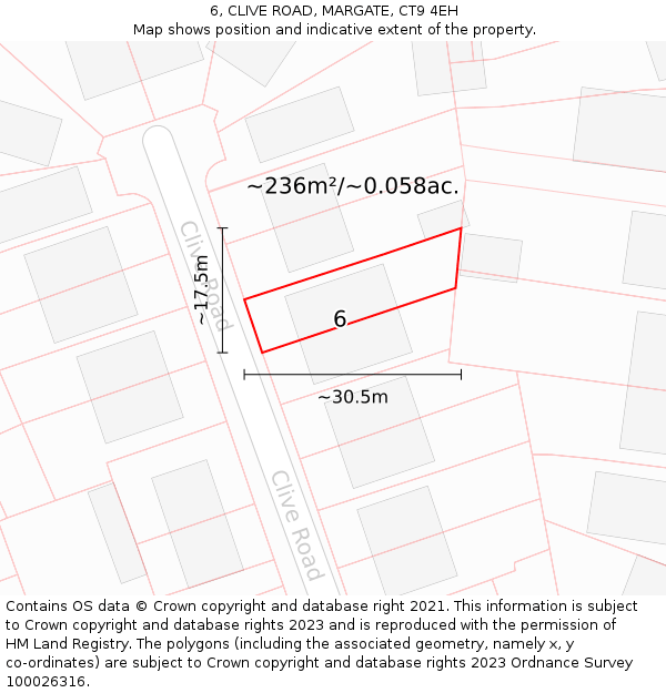 6, CLIVE ROAD, MARGATE, CT9 4EH: Plot and title map