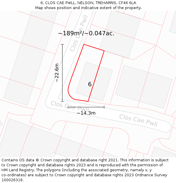 6, CLOS CAE PWLL, NELSON, TREHARRIS, CF46 6LA: Plot and title map