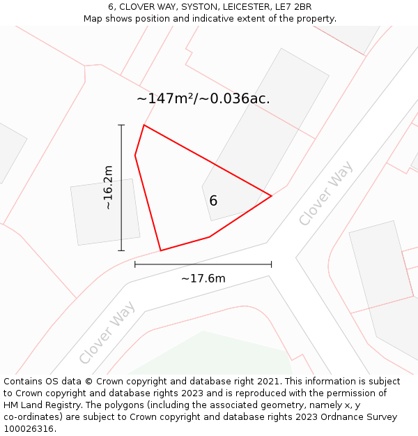 6, CLOVER WAY, SYSTON, LEICESTER, LE7 2BR: Plot and title map