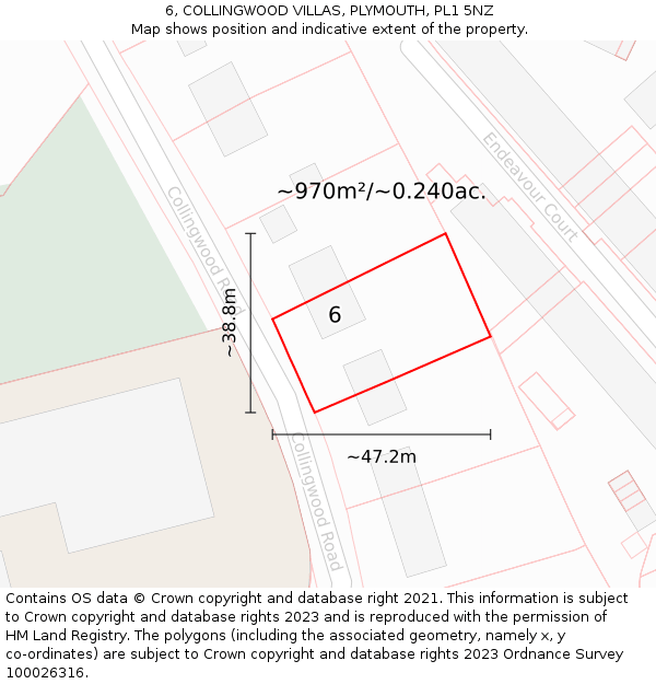 6, COLLINGWOOD VILLAS, PLYMOUTH, PL1 5NZ: Plot and title map