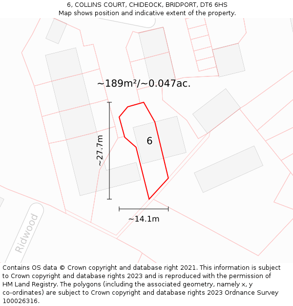 6, COLLINS COURT, CHIDEOCK, BRIDPORT, DT6 6HS: Plot and title map