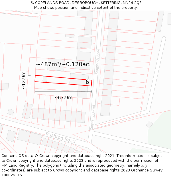 6, COPELANDS ROAD, DESBOROUGH, KETTERING, NN14 2QF: Plot and title map