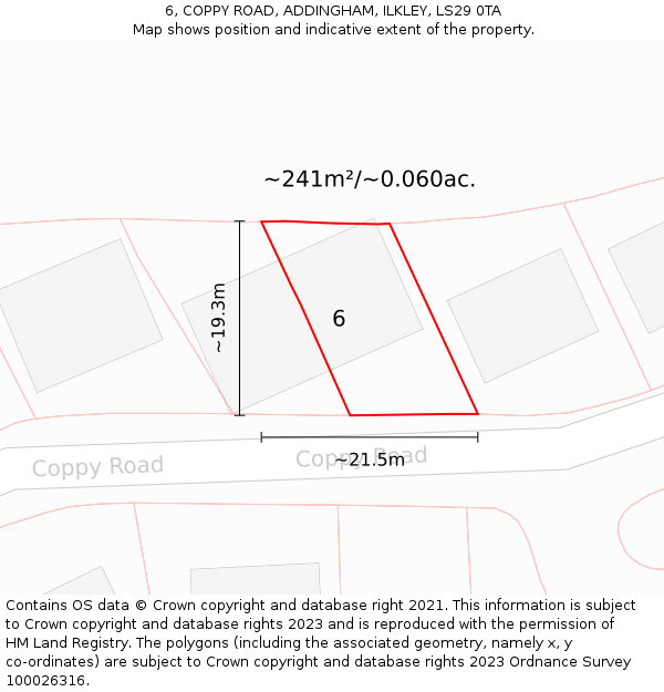 6, COPPY ROAD, ADDINGHAM, ILKLEY, LS29 0TA: Plot and title map