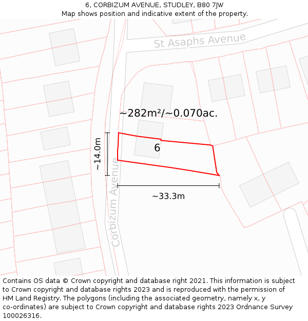 6, CORBIZUM AVENUE, STUDLEY, B80 7JW: Plot and title map