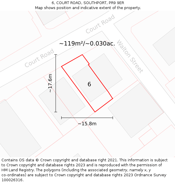 6, COURT ROAD, SOUTHPORT, PR9 9ER: Plot and title map