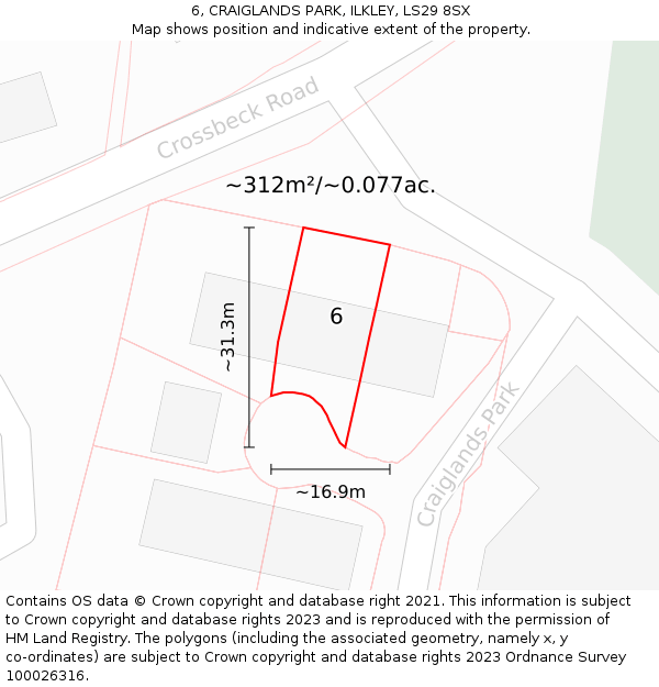 6, CRAIGLANDS PARK, ILKLEY, LS29 8SX: Plot and title map