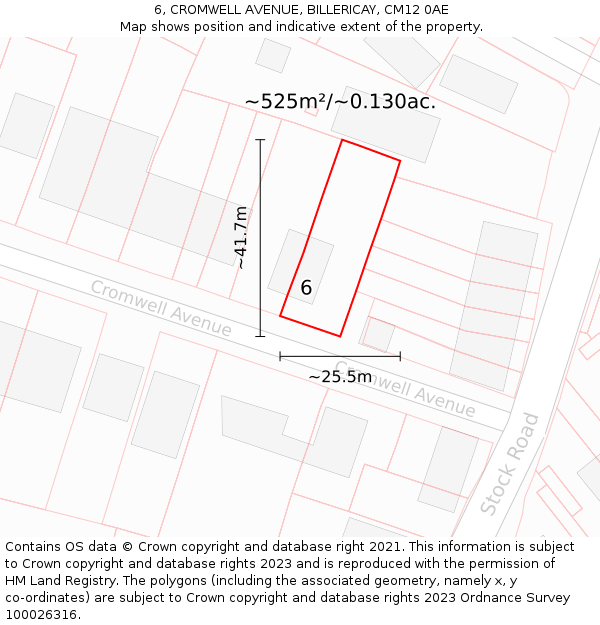 6, CROMWELL AVENUE, BILLERICAY, CM12 0AE: Plot and title map