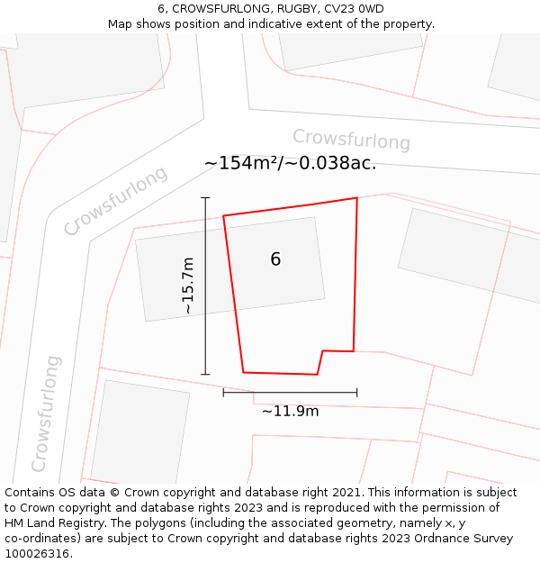 6, CROWSFURLONG, RUGBY, CV23 0WD: Plot and title map