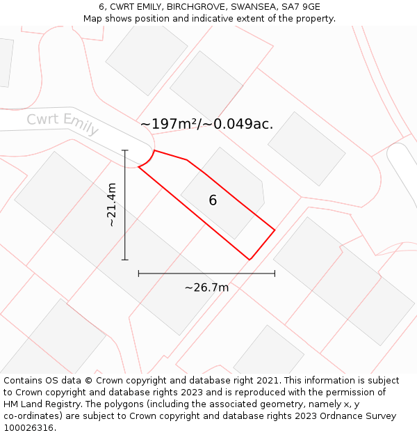 6, CWRT EMILY, BIRCHGROVE, SWANSEA, SA7 9GE: Plot and title map