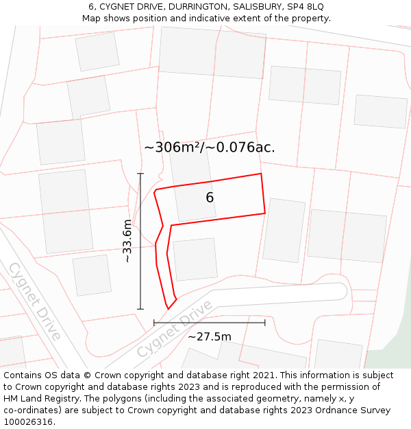 6, CYGNET DRIVE, DURRINGTON, SALISBURY, SP4 8LQ: Plot and title map