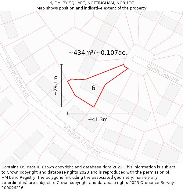 6, DALBY SQUARE, NOTTINGHAM, NG8 1DF: Plot and title map