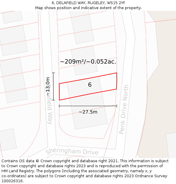 6, DELAFIELD WAY, RUGELEY, WS15 2YF: Plot and title map