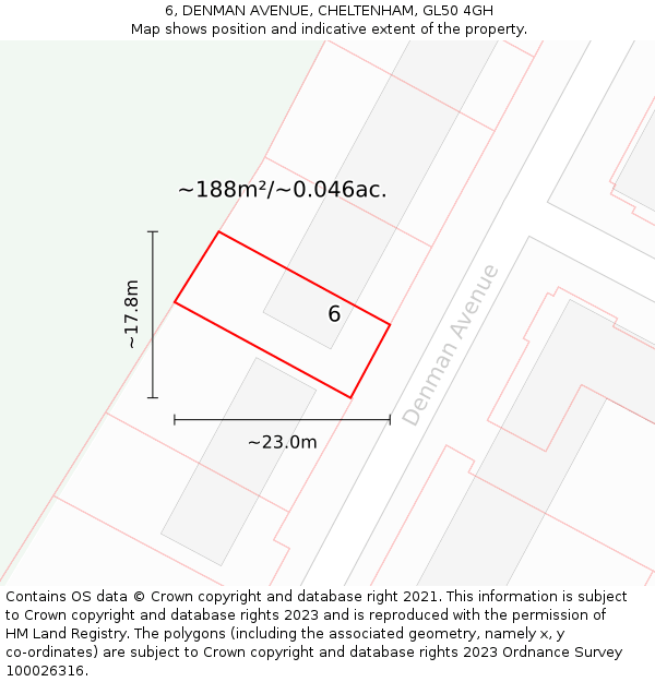 6, DENMAN AVENUE, CHELTENHAM, GL50 4GH: Plot and title map