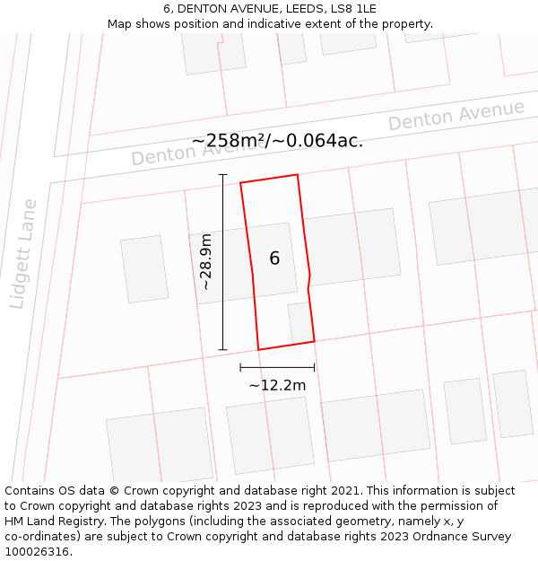 6, DENTON AVENUE, LEEDS, LS8 1LE: Plot and title map