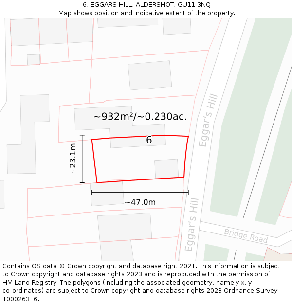 6, EGGARS HILL, ALDERSHOT, GU11 3NQ: Plot and title map