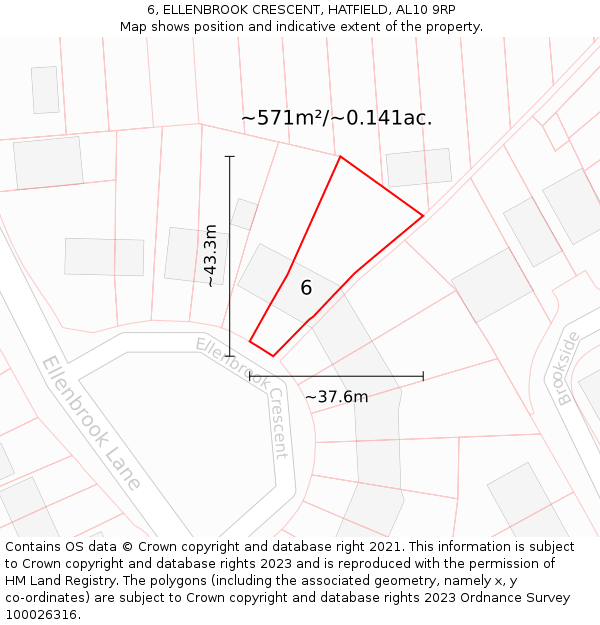 6, ELLENBROOK CRESCENT, HATFIELD, AL10 9RP: Plot and title map