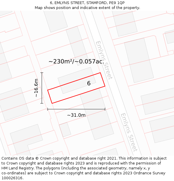 6, EMLYNS STREET, STAMFORD, PE9 1QP: Plot and title map