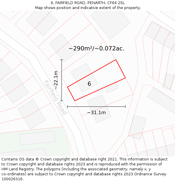 6, FAIRFIELD ROAD, PENARTH, CF64 2SL: Plot and title map