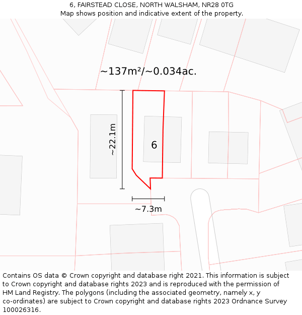 6, FAIRSTEAD CLOSE, NORTH WALSHAM, NR28 0TG: Plot and title map